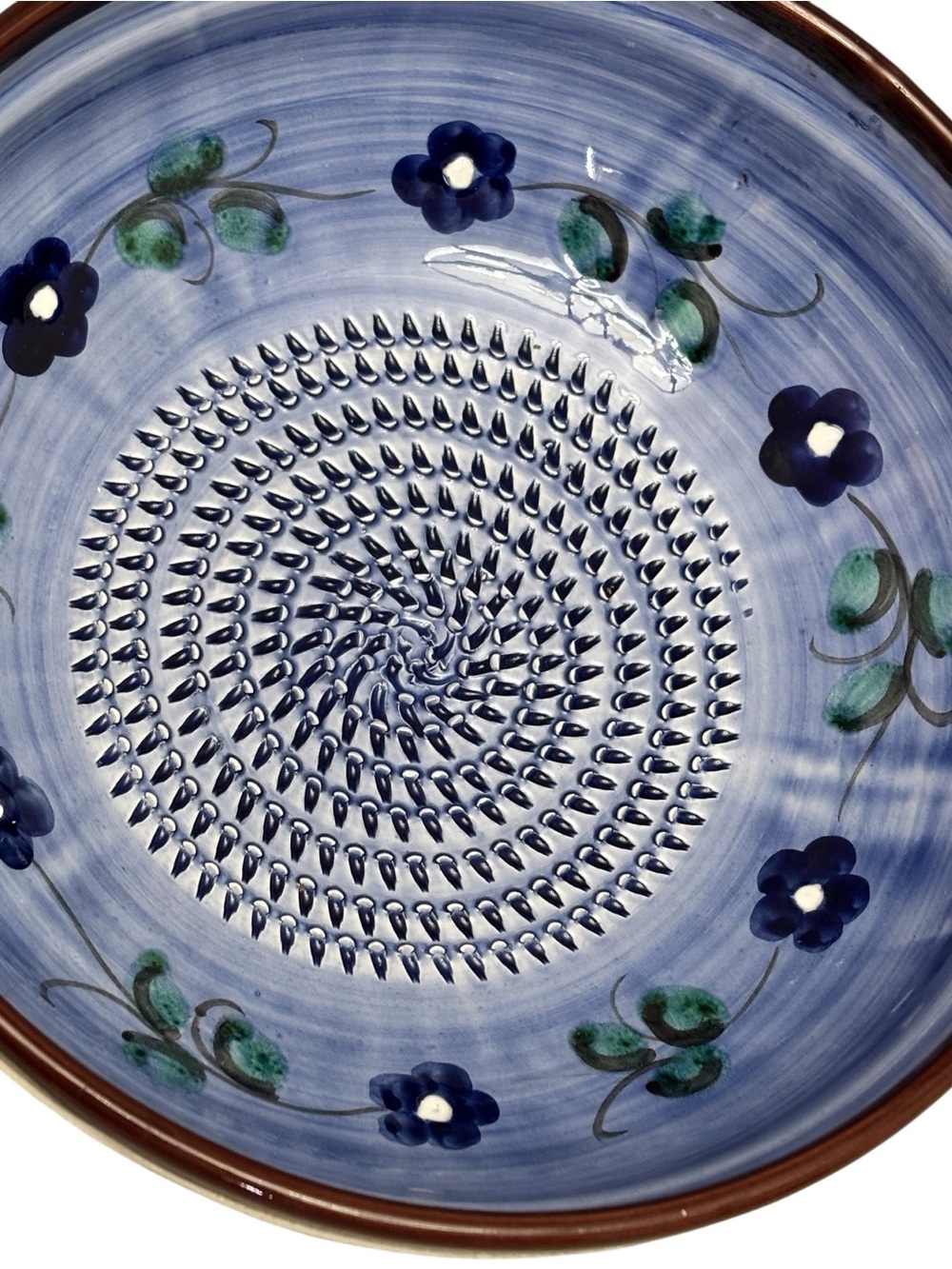Elaboracion Artesanal Triple Glazed Blue Floral Garlic Grater Zester Bowl Spain - Picture 2 of 5